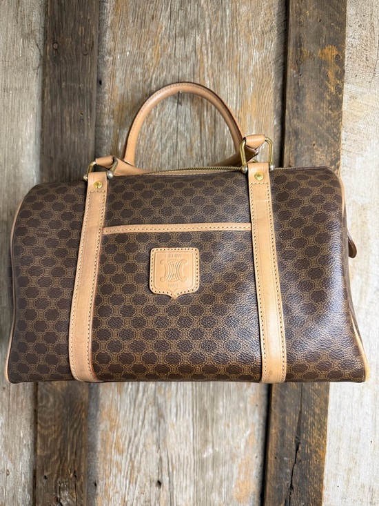 Celine Handbags - Vintage CELINE Brown Canvas Macadam Leather Boston Tote Bag Made in Italy